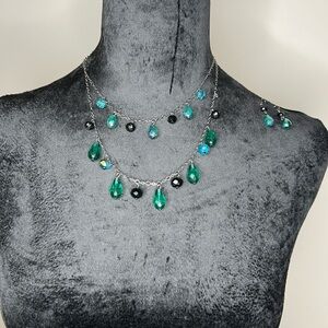 Elegant Necklace with Green and Blue Accents and matching earrings